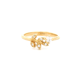 Anillo de Oro Amarillo 18K Diseño de Hojas con Piedras Incoloras