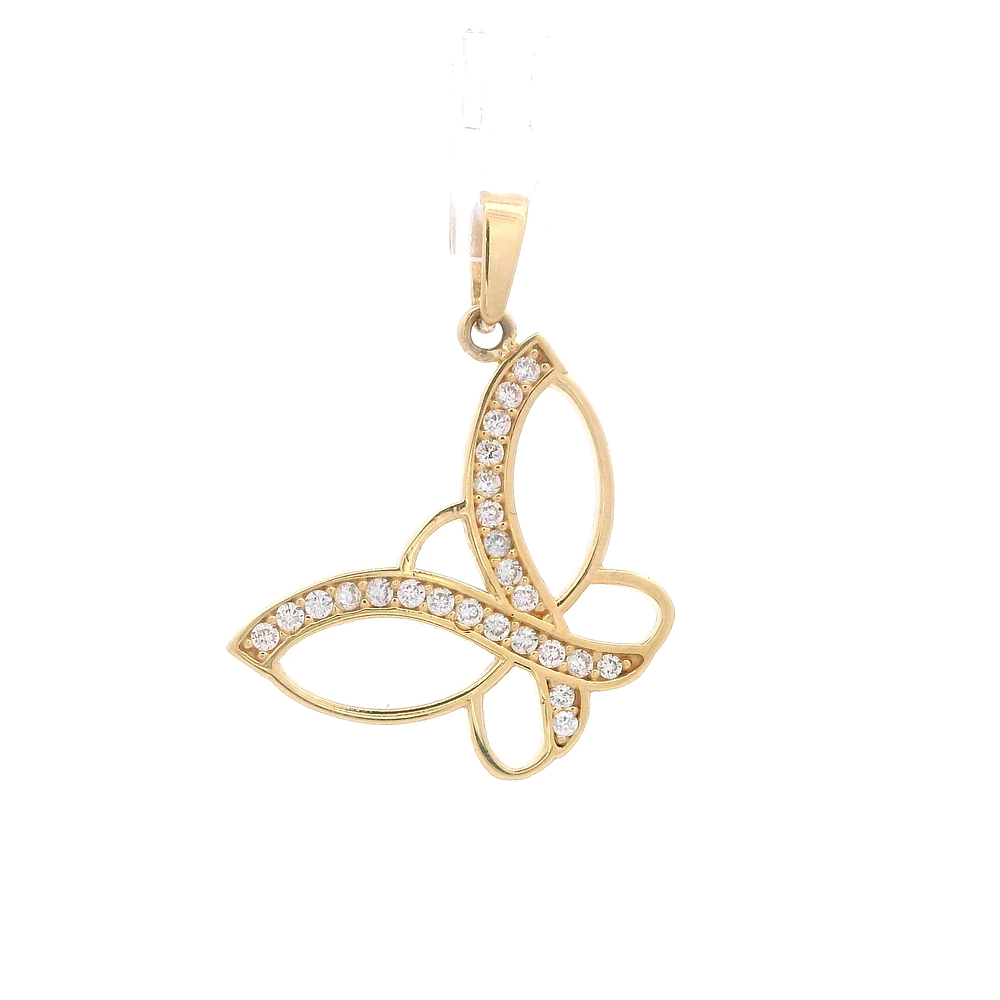 Colgante de Oro Amarillo 18K Mariposa con Micropiedras Incoloras