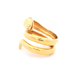 Anillo De Oro Amarillo 18K Serpiente En Espiral Con 2 Micropiedras Verdes