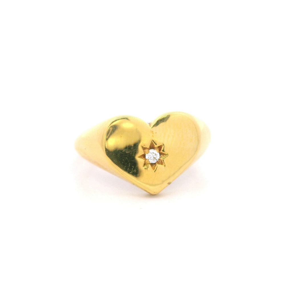 Anillo De Oro Amarillo 18K Sello Corazón Con 1 Micropiedra Incolora