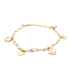 Pulsera de Oro Amarillo 18K con Colgantes Flor y Corazón y 1 Piedra Incolora