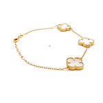 Pulsera de Oro Amarillo 18K Labrada con Flores y Piedras Blancas