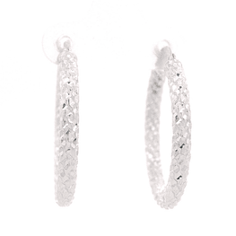 Aros de Oro Blanco 18K Tubulares Tallados Inflados