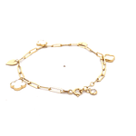 Pulsera de Oro Amarillo 18K con Colgantes Flor y Corazón y 1 Piedra Incolora