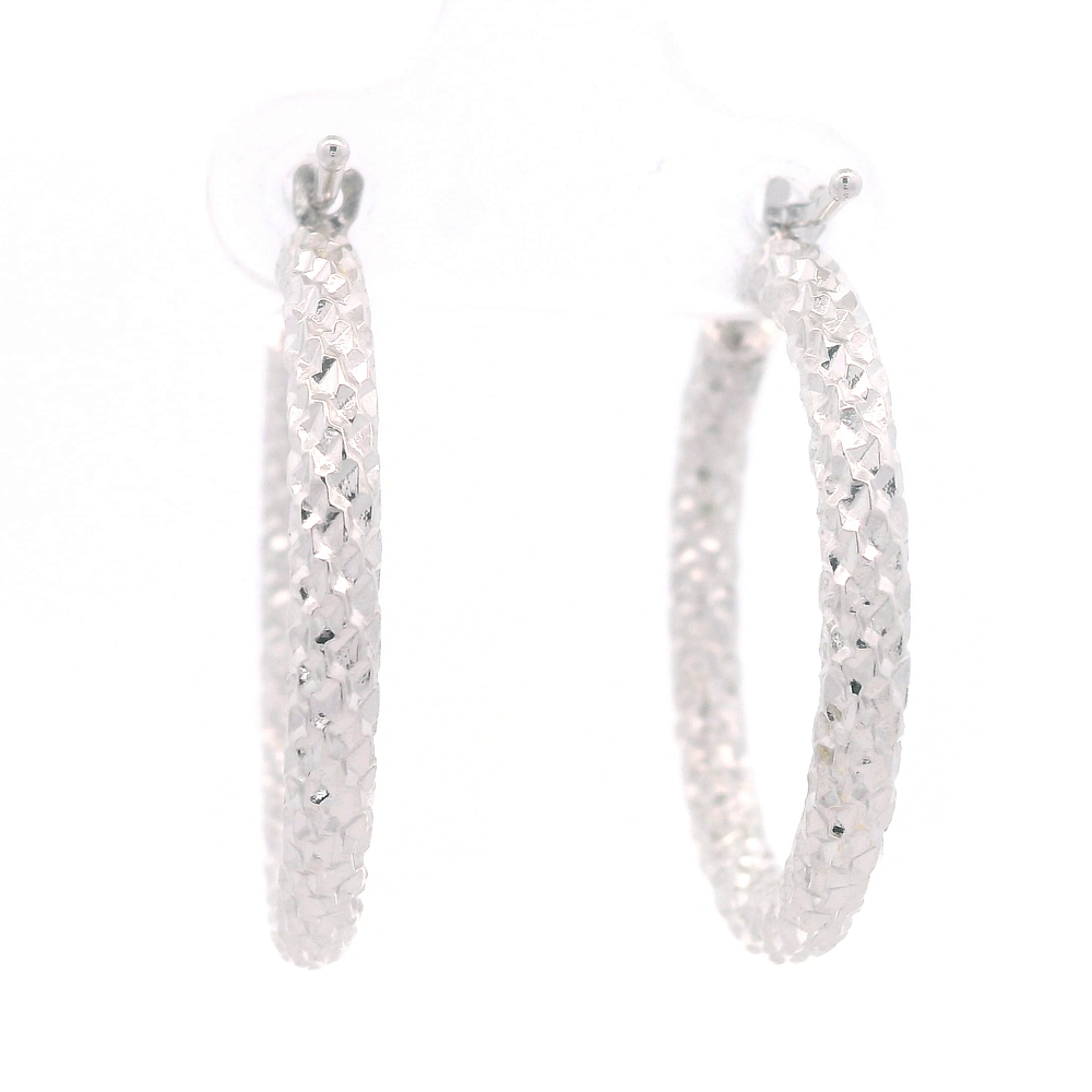 Aros de Oro Blanco 18K Tubulares Tallados Inflados