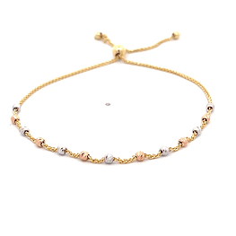 Pulsera de Tres Oros 18K Labrada con Esferas Facetadas