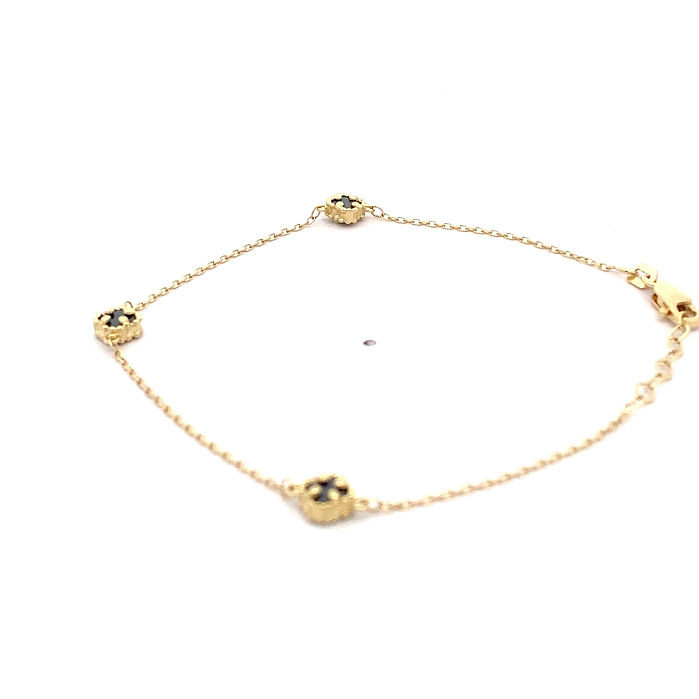 Pulsera de Oro Amarillo 18K Labrada con Flores y Piedra Negra