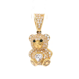 Colgante de Oro Amarillo 18K Oso con Micropiedras Incoloras y Negras