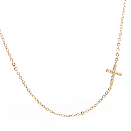 Cadena de Oro Amarillo 18K Labrada con Cruz y Piedras Incoloras