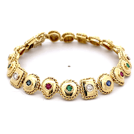 Pulsera De Oro Amarillo 18K Articulado Con Diamantes