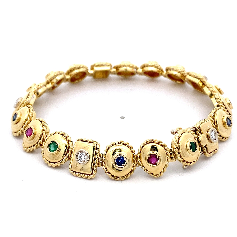 Pulsera De Oro Amarillo 18K Articulado Con Diamantes