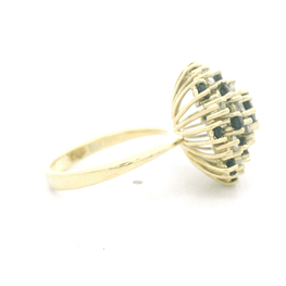 Anillo De Oro Amarillo 14K Flor Con Diamantes y Piedras 