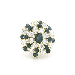 Anillo De Oro Amarillo 14K Flor Con Diamantes y Piedras 