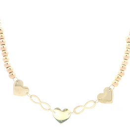 Cadena de Oro Amarillo 18K Limada Esferas y Corazones 