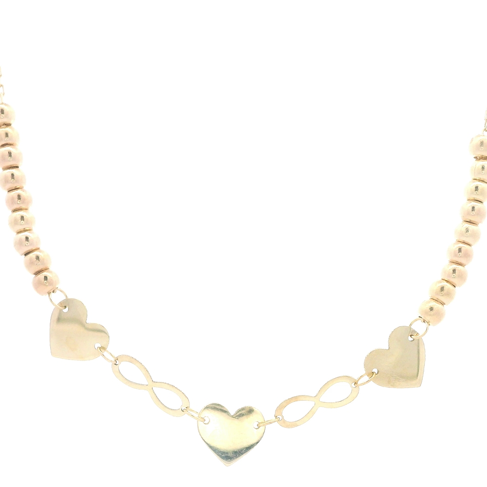 Cadena de Oro Amarillo 18K Limada Esferas y Corazones 