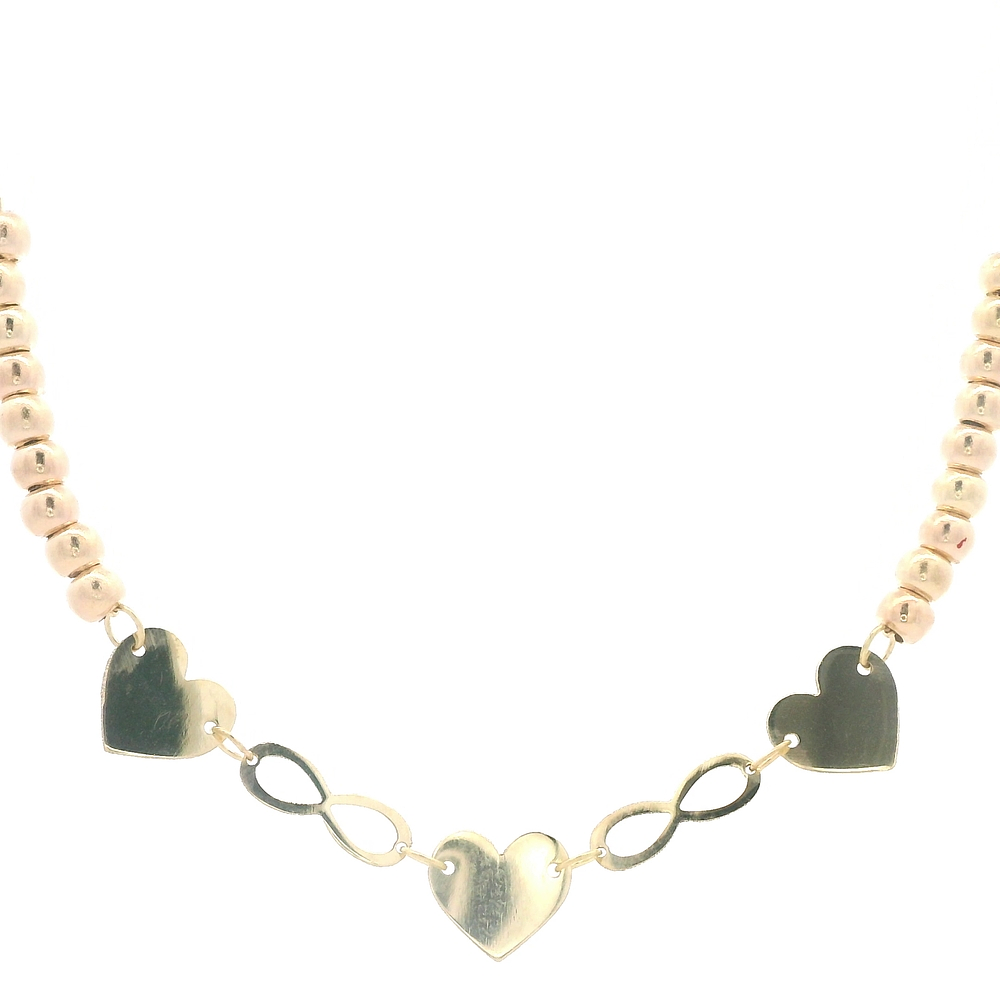 Cadena de Oro Amarillo 18K Limada Esferas y Corazones 
