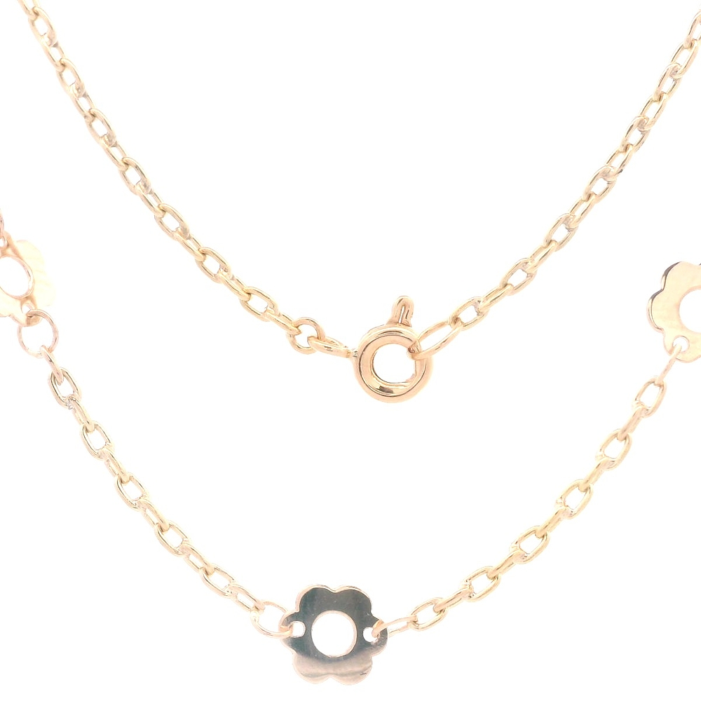 Cadena de Oro Amarillo 18K Limada  con Dijes Flores