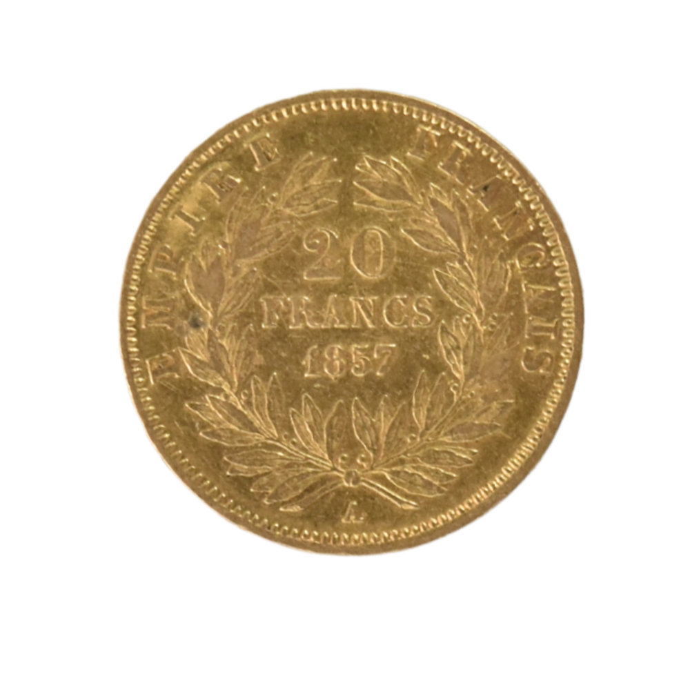 Moneda de Oro 20 Francos Francia 1857 – Napoleón III “Tête Nue”