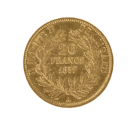 Moneda de Oro 20 Francos Francia 1857 – Napoleón III “Tête Nue”