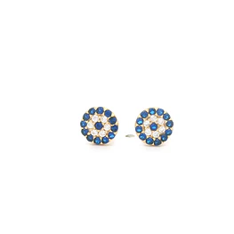 Aros de Oro Amarillo 18K Flor Micropiedras Azules E Incoloras 