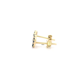 Aros de Oro Amarillo 18K Flor Micropiedras Azules E Incoloras 