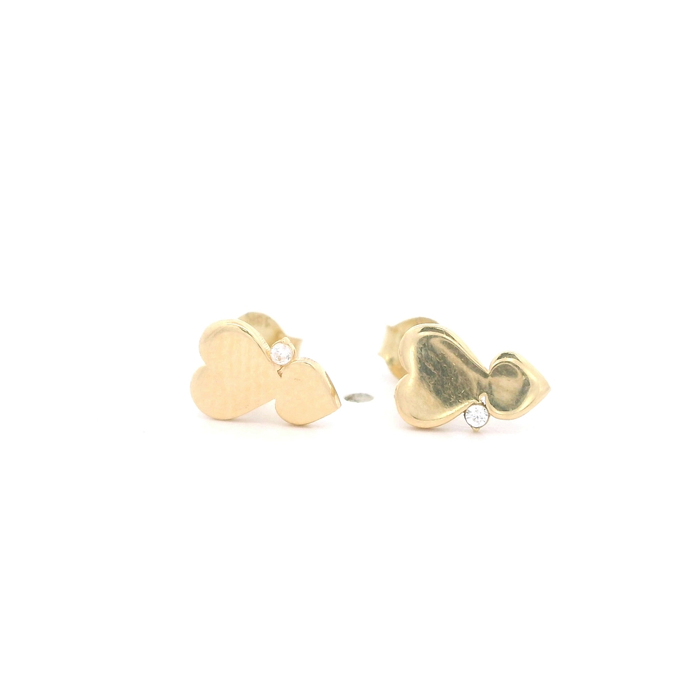Aros de Oro Amarillo 18K Corazones Micropiedras Incolora Cierre de Mariposa
