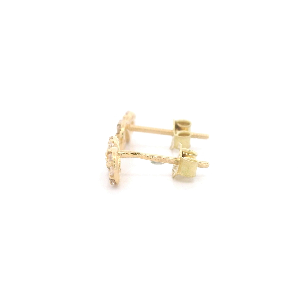 Aros de Oro Amarillo 18K Infinito Micropiedras Incoloras Cierre de Mariposa