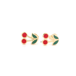 Aros de Oro Amarillo 18K Cereza Esmaltada 