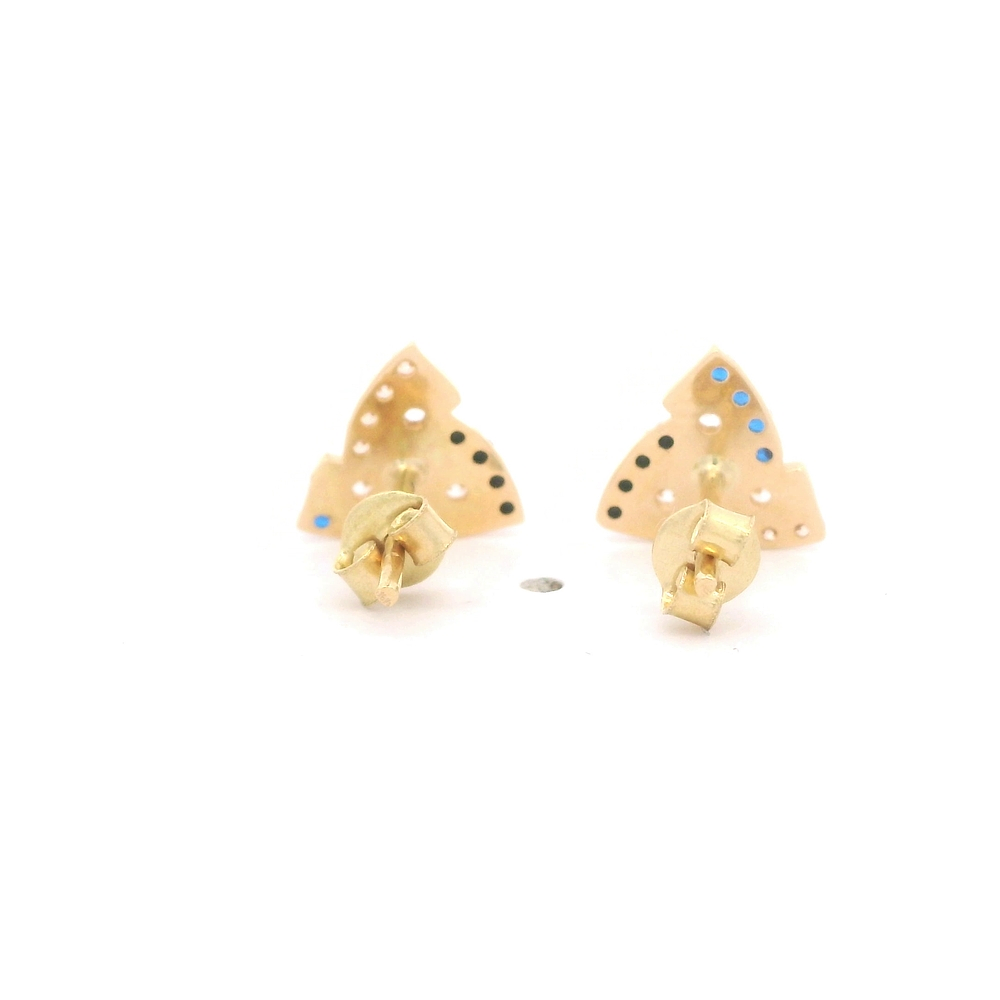 Aros de Oro Amarillo 18K Tallado Micropiedras Multicolores Cierre de Mariposa