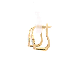 Aros de Oro Amarillo 18K Halo Ojo Turco Esmaltada Micropiedras Incoloras Gancho Catalán
