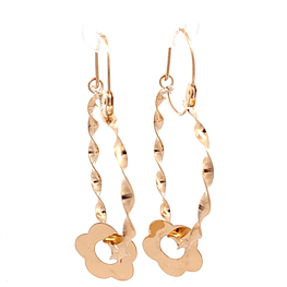 Aros de Oro Rosado 18K Espiral con Flor Móvil y Gancho