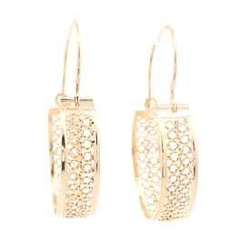 Aros de Oro Amarillo 18K Bote Filigrana con Gancho