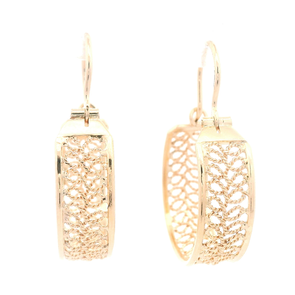 Aros de Oro Amarillo 18K Botes Filigrana con Gancho