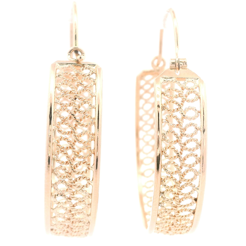 Aros de Oro Amarillo 18K Botes Filigrana con Gancho
