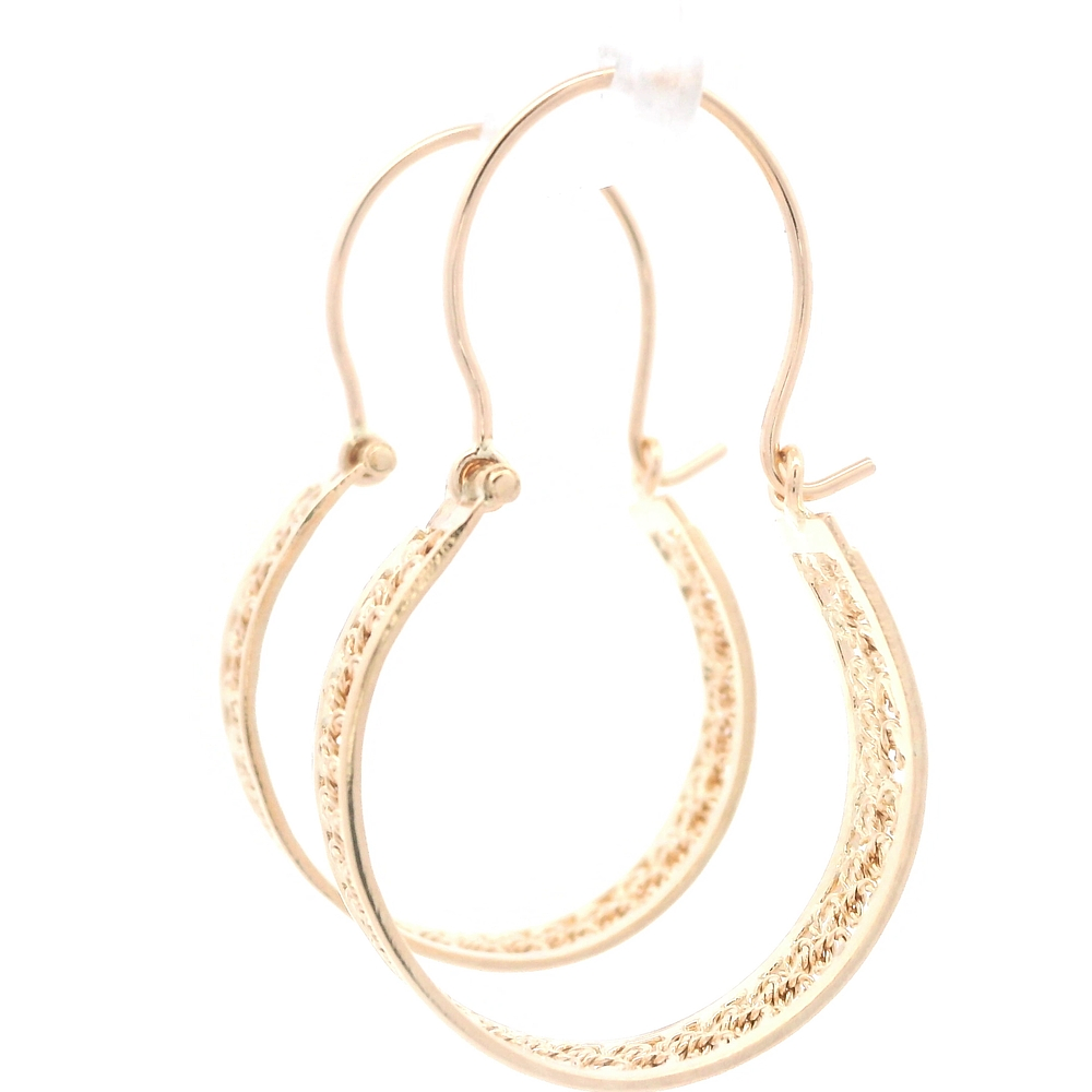 Aros de Oro Amarillo 18K Bote Filigrana con Gancho