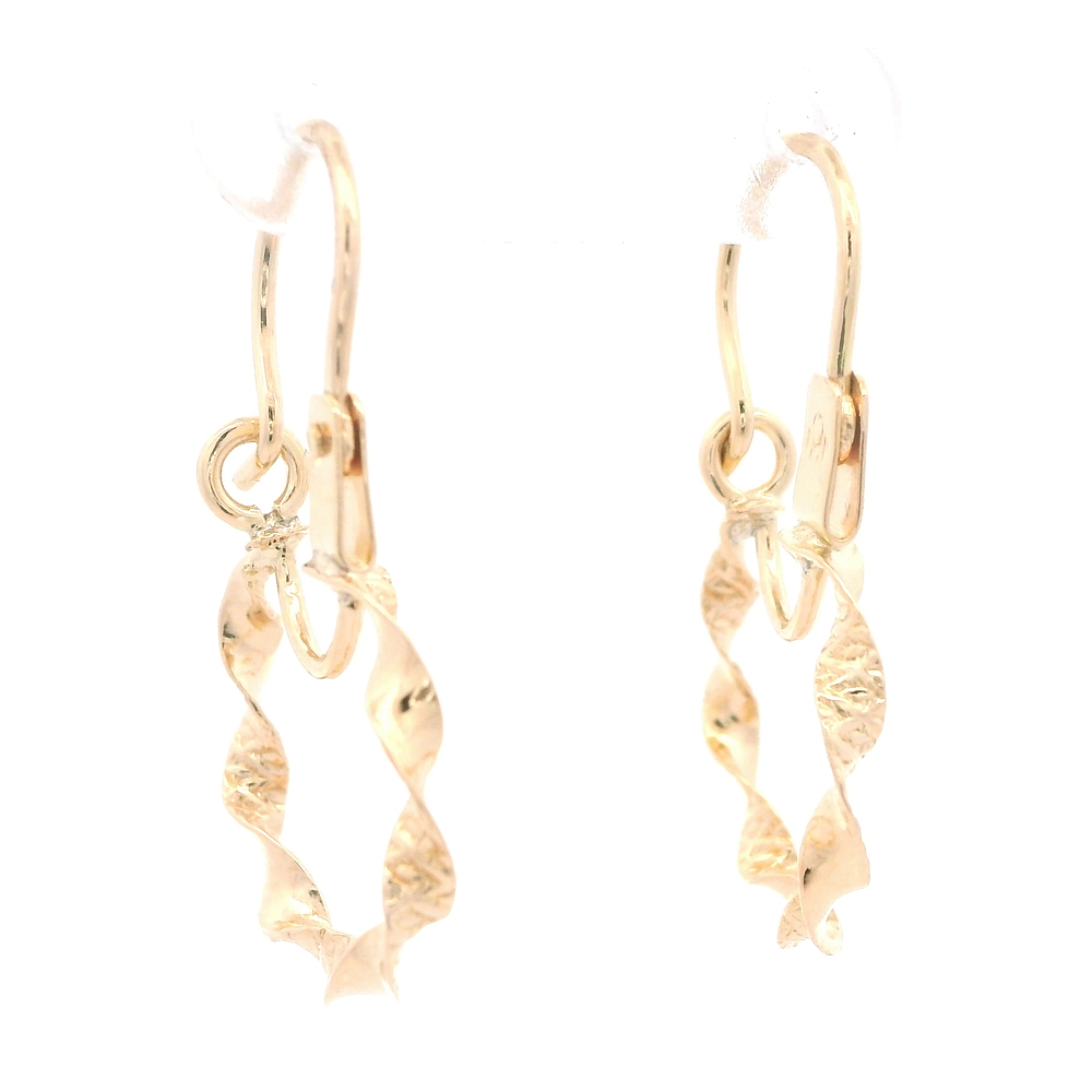 Aros de Oro Amarillo 18K Espiral Tallado con Gancho