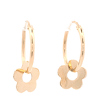 Aros de Oro Amarillo 18K Tubular con Flor Móvil y Cierre Criollo