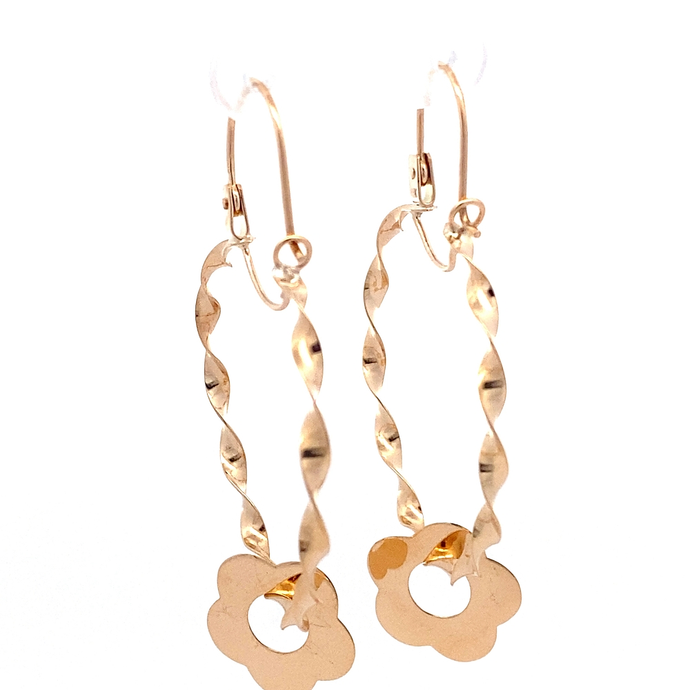 Aros de Oro Rosado 18K Espiral con Flor Móvil y Gancho