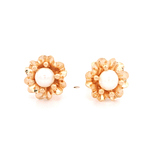 Aros de Oro Amarillo 18K Flor con Pistilos 1perla y Cierre Mariposa