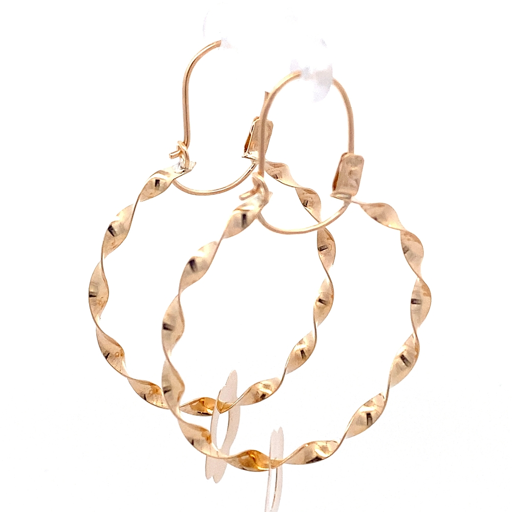 Aros de Oro Rosado 18K Espiral con Flor Móvil y Gancho