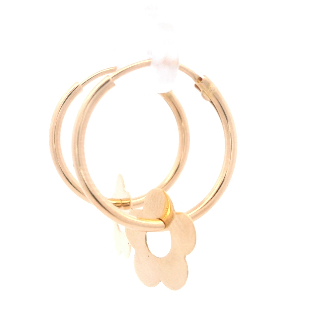 Aros de Oro Amarillo 18K Tubular con Flor Móvil y Cierre Criollo