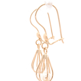 Aros de Oro Amarillo 18K Canasto Colgante con 1perla y Gancho Hippie con Seguridad