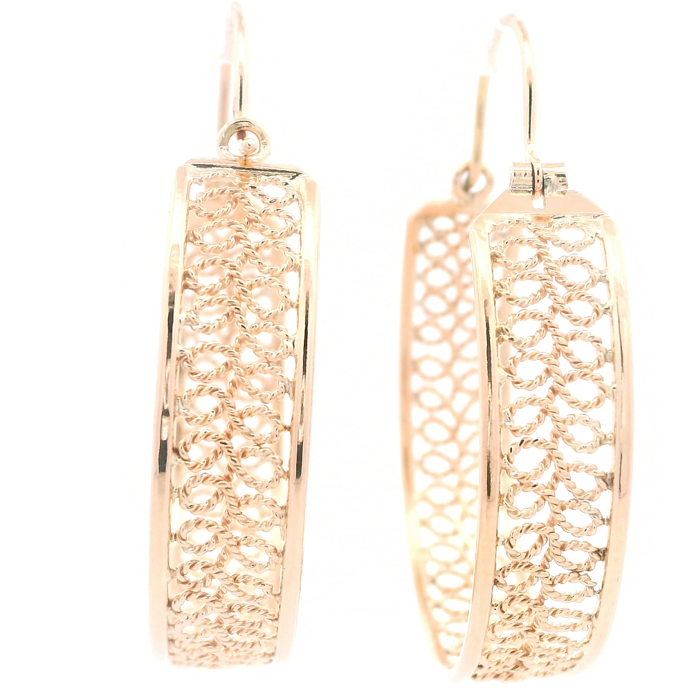 Aros de Oro Amarillo 18K Botes Filigrana con Gancho