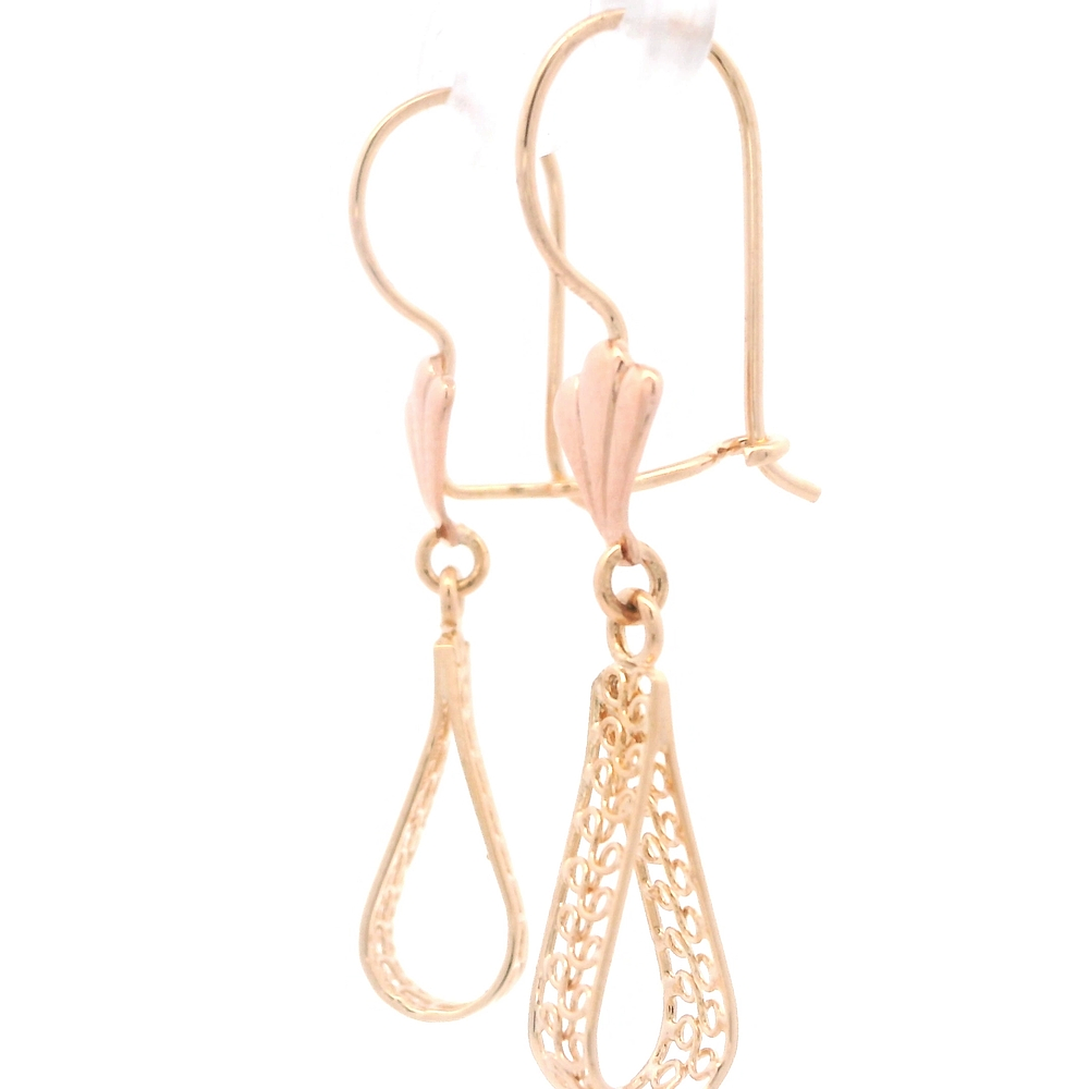 Aros de Oro Amarillo 18K Filigrana con Gancho Hippie con Seguridad