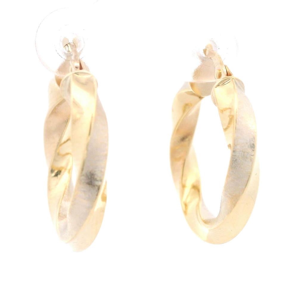 Aros de Oro Amarillo 18K Espiral Dos Oros con Cierre a Presión