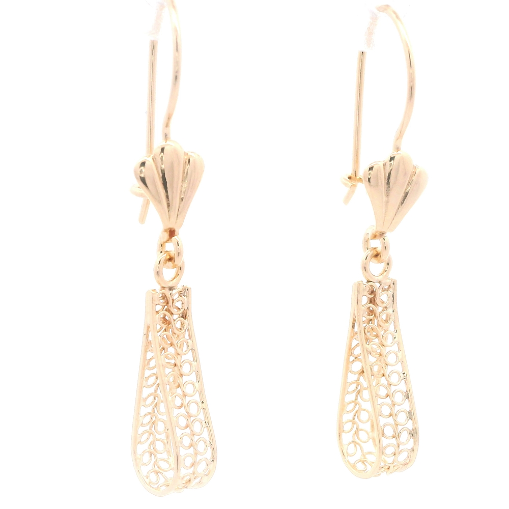 Aros de Oro Amarillo 18K Filigrana con Gancho Hippie con Seguridad