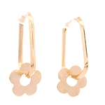 Aros de Oro Amarillo 18K Campana con Flor Mateada Móvil y Cierre Criollo