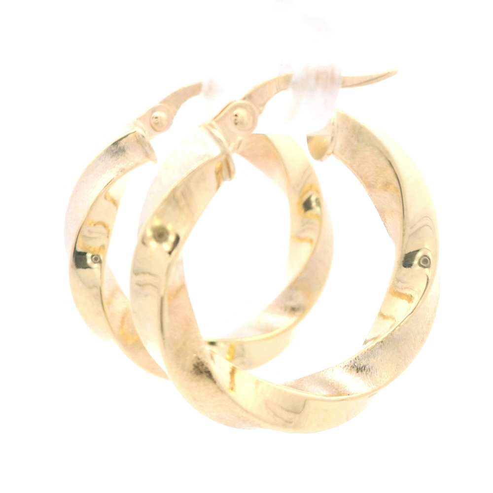 Aros de Oro Amarillo 18K Espiral Dos Oros con Cierre a Presión