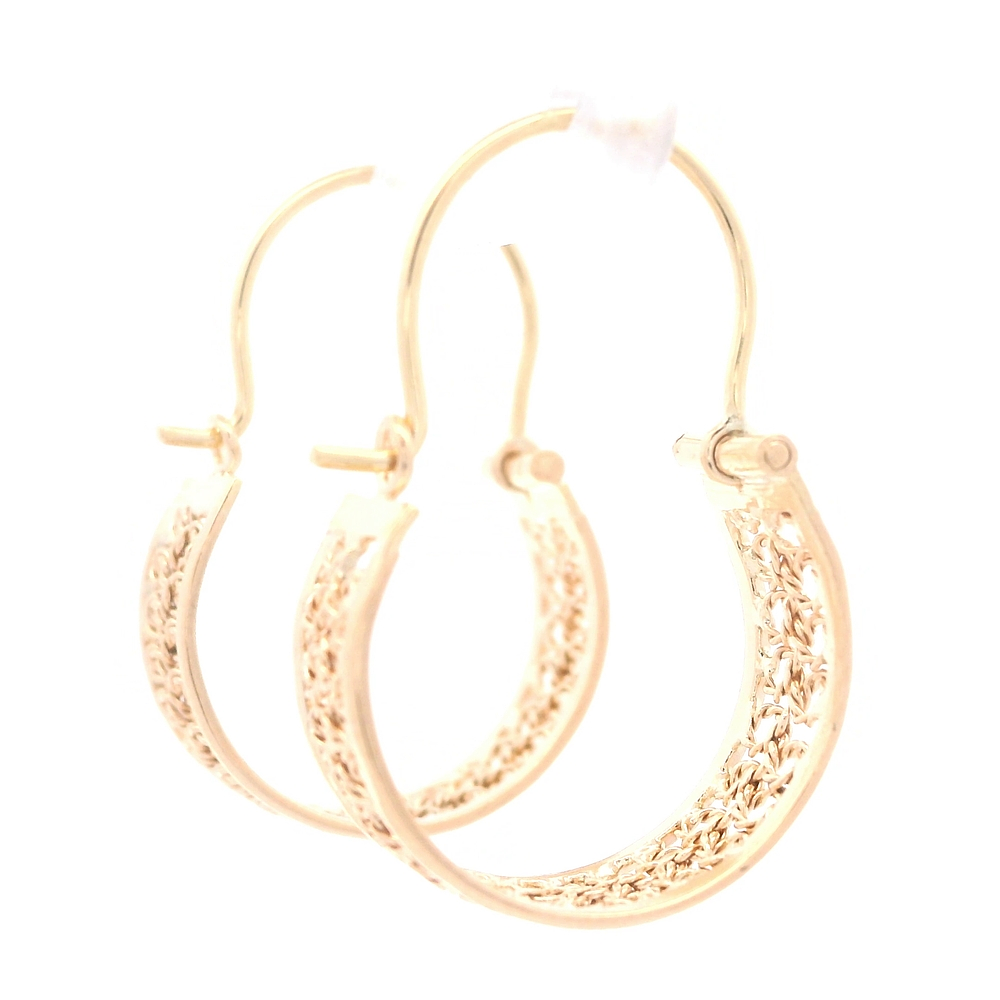 Aros de Oro Amarillo 18K Bote Filigrana con Gancho