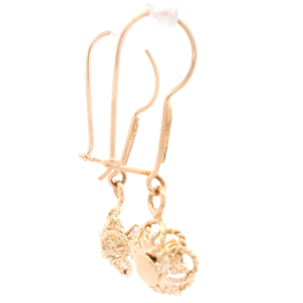 Aros de Oro Amarillo 18K Flor Filigrana con 1 Piedra Incolora y Gancho Hippie con Seguridad